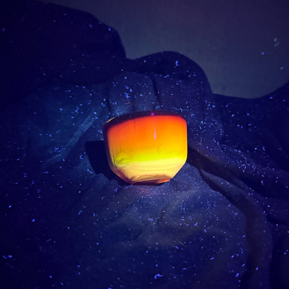 UV Reactive Ruby Red Tea Light Candle Holder Cadmium &  Boron Nitride Glow